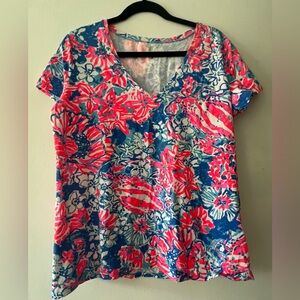 EUC Lilly Pulitzer Michele V-Neck Top - Pop Pop Crabs - XL